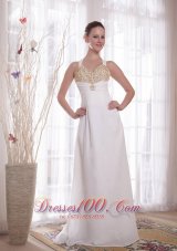 Fashion White Empire V-neck Brush Train Chiffon Beading and Rhinestones Prom / Evening Dress