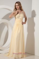 Fashion Light Yellow Empire Scoop Beading Prom Dress Brush Train Chiffon