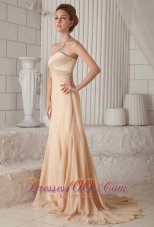 Fashion Champagne A-line / Princess Sweetheart Court Train Chiffon Beading Prom Dress