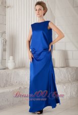 Fashion Blue Column Bateau Ankle-length Elastic Woven Satin Prom Dress