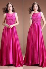 Hot Sale Hot Pink Sleeveless Satin Zipper Homecoming Dress for Prom and Party