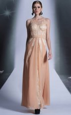 Latest Scoop Sleeveless Side Zipper Prom Gown Peach Chiffon