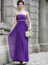 Pretty Beading Prom Evening Gown Purple Zipper Sleeveless Ankle Length