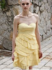 Chic Sleeveless Chiffon Mini Length Zipper Womens Party Dresses in Yellow for with Ruching