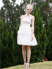 Dynamic White Zipper Strapless Lace Womens Party Dresses Organza Sleeveless