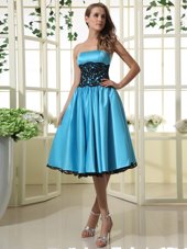 Attractive Tea Length Zipper Cocktail Dresses Baby Blue and In for Prom and Party with Lace