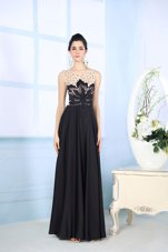 Scoop Black Sleeveless Floor Length Beading Zipper Prom Gown