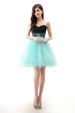 Blue And Black Tulle Zipper Sweetheart Sleeveless Mini Length Casual Dresses Lace