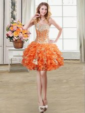 Smart Sleeveless Beading and Ruffles and Sequins Lace Up Party Dress for Girls