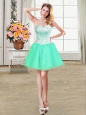 Fancy Beading Casual Dresses Turquoise Lace Up Sleeveless Mini Length