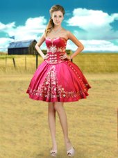 Mini Length Hot Pink Party Dresses Taffeta Sleeveless Beading and Embroidery