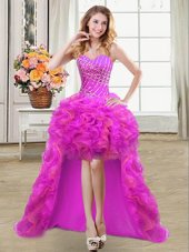 Fabulous Purple Sweetheart Neckline Beading and Ruffles Prom Dress Sleeveless Lace Up