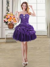 Sweetheart Sleeveless Cocktail Dresses Mini Length Beading and Appliques and Pick Ups Purple Organza