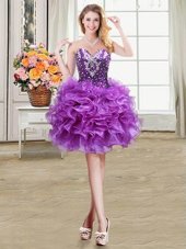 Colorful Sweetheart Sleeveless Lace Up Cocktail Dress Eggplant Purple Organza