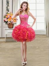 Sweetheart Sleeveless Club Wear Mini Length Beading and Ruffles Multi-color Organza