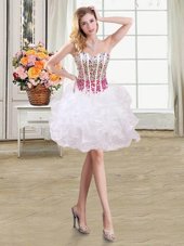 Inexpensive Ball Gowns Cocktail Dresses White Sweetheart Organza Sleeveless Mini Length Lace Up