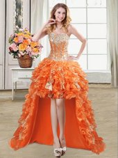 Designer Orange Sweetheart Neckline Beading and Ruffles and Sequins Oscars Dresses Sleeveless Lace Up