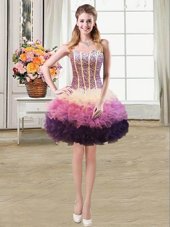 Perfect Mermaid Multi-color Sweetheart Lace Up Beading and Ruffles Cocktail Dresses Sleeveless