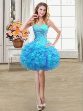 Mini Length Lace Up Party Dress for Girls Multi-color and In for Prom and Party with Beading and Ruffles