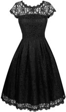 Modest Chiffon Scalloped Short Sleeves Zipper Lace Party Dress for Toddlers in Black