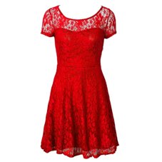 Super Scoop Red Short Sleeves Tea Length Lace Side Zipper Club Wear