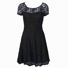 Scoop Lace Cocktail Dresses Black Side Zipper Short Sleeves Tea Length