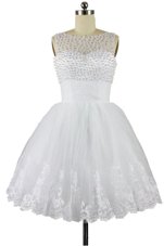 Eye-catching White Sleeveless Beading and Appliques Knee Length Cocktail Dresses