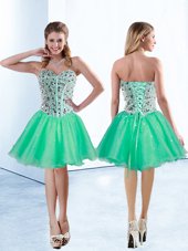 Smart Turquoise Teens Party Dress Prom and Party and For with Beading Sweetheart Sleeveless Lace Up