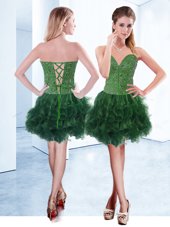 Cheap Dark Green Sleeveless Ruffles Knee Length Teens Party Dress