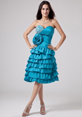 Luxurious Teal Prom Dress Sweetheart Ruffled Layeres Hand Made Flower ...