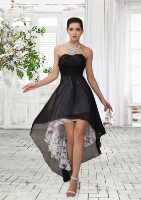 Nice Sweetheart Chiffon and Lace Empire Ruching Black Prom Dress