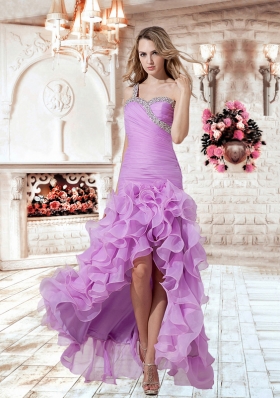 New Style Column One Shoulder Beading Prom Dress in Lilac
