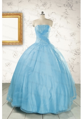 2015 Discount Strapless Beading Quinceanera Dress in Baby Blue