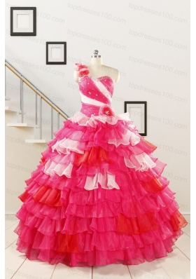 2015 Multi Color Hand Made FlowerQuinceanera Dress with One Shoulder