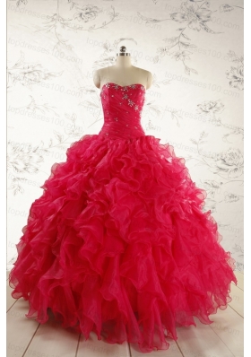 2015 New Style Sweetheart Coral Red Quinceanera Dresses with Beading