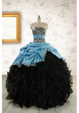 2015 Prefect Ruffles White Quinceanera Dresses with Zebra