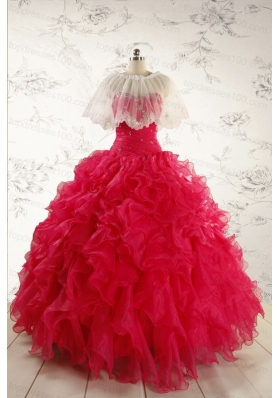 2015 Pretty Beading Red Quinceanera Dresses with Sweetheart