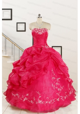 2015 Pretty Sweetheart Embroidery Quinceanera Dress in Hot Pink