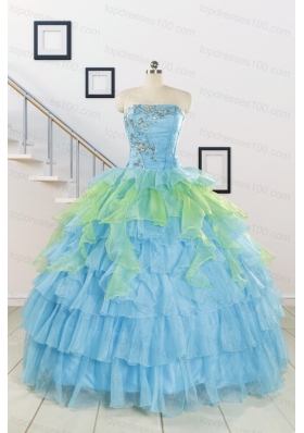 Pretty Beading Strapless Multi-color Quinceanera Dress for 2015