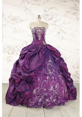 Purple Strapless 2015 Quinceanera Dresses with Embroidery