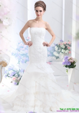 2015 Wonderful Strapless Mermaid Wedding Dress with Brush Train