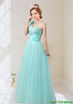 2015 Empire Lace Up Hand Made Flowers Prom Dresses in Mint