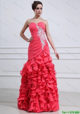 2016 Pretty Appliques and Ruffles Mermaid Prom Dress