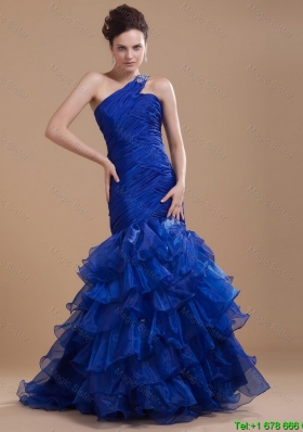 Pretty One Shoulder Ruffled Layers Prom Gowns with Mermaid