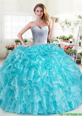 Cheap Aqua Blue Sweet 16 Dress with Beading and Ruffles
