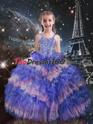 Straps Sleeveless Lace Up Kids Pageant Dress Lilac Organza