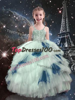 Cute White Straps Neckline Beading and Ruffled Layers Little Girl Pageant Dress Sleeveless Lace Up