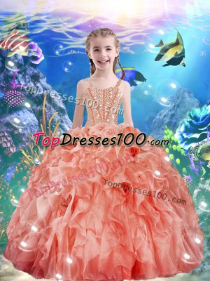 Organza Sleeveless Floor Length Little Girls Pageant Gowns and Beading and Ruffles