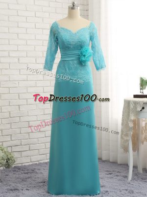 Clearance Baby Blue Chiffon Zipper Sweetheart 3 4 Length Sleeve Mother of the Bride Dress Lace and Appliques