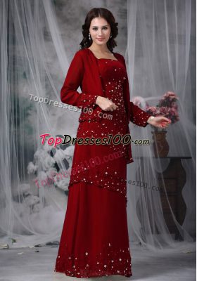 Glittering Wine Red Empire Beading Mother of Bride Dresses Zipper Chiffon Sleeveless Floor Length